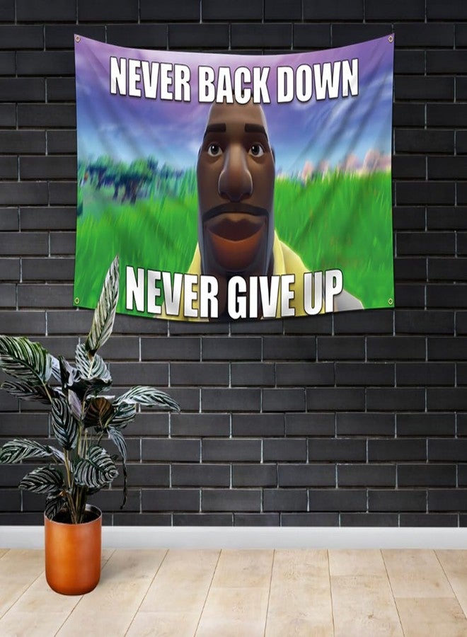 DecrPlus Never Back Down Flag Tapestry Never Give Up Banner Jean Roqua Inspirational Wall Hanging Meme Flag (3x5Ft,Vivid Color,150D Polyster) For Man Cave,Bedroom,Dorm,Gift Needs - Image 4